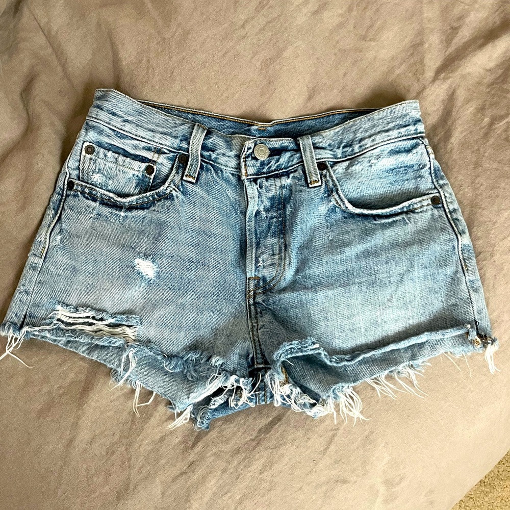 Levi's Blue Jean Shorts with Distressed Details